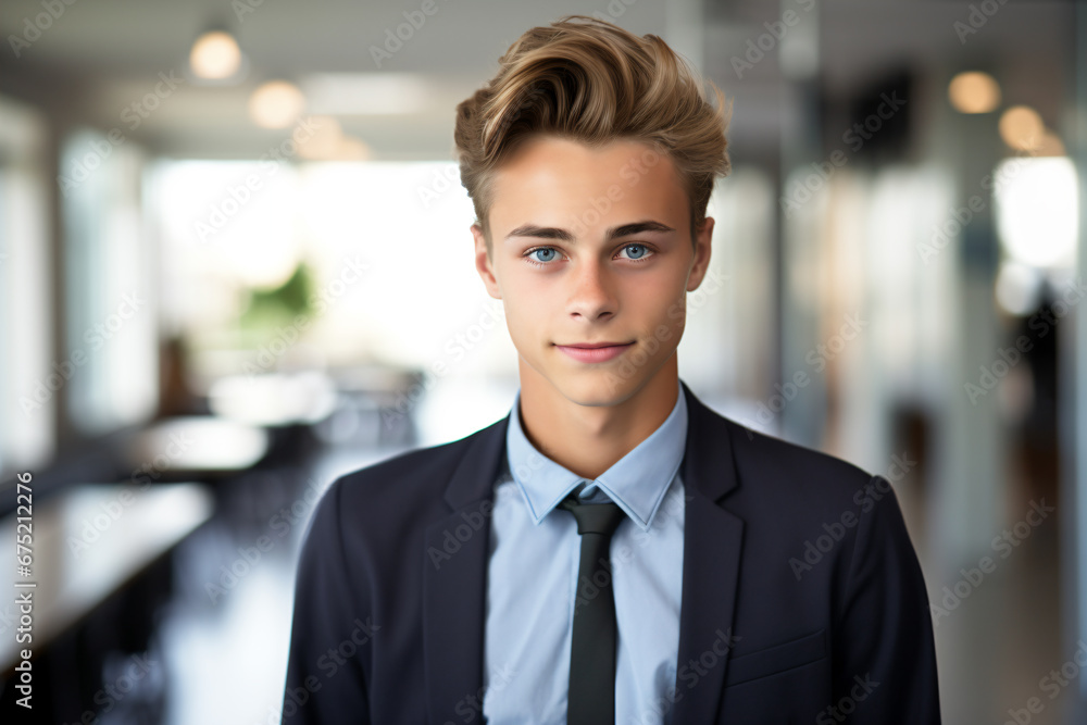 a young man in a suit and tie posing for a picture