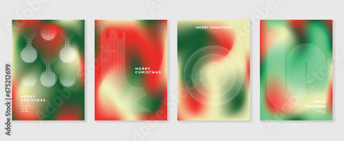 Merry christmas concept posters set. Cute gradient holographic background vector with vibrant color, geometric shape, halftone. Art trendy wallpaper design for social media, card, banner, flyer.