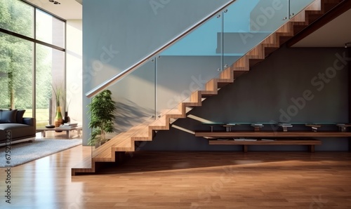 Modern stairs in the interior of a new house, Generative AI