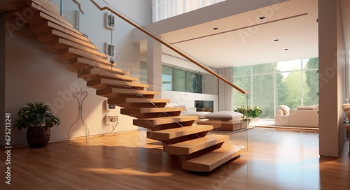 Modern stairs in the interior of a new house  Generative AI