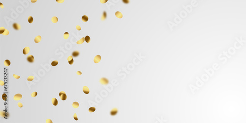 Golden confetti and zigzag ribbon falling from above streamer, tinsel vector
