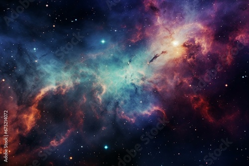 Vibrant cosmic nebula filled with dazzling colors, depicting the vast expanse of galaxies and the mysterious universe. Generative AI photo