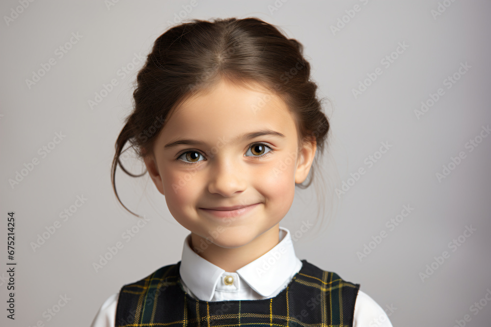 a young girl with a plaid vest and white shirt a young girl with a plaid vest and white shirt