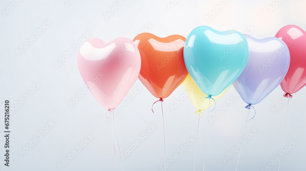 Close up of heart sharp balloons flying in the air