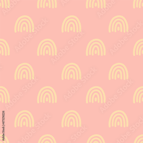 Pink seamless pattern with beige rainbows