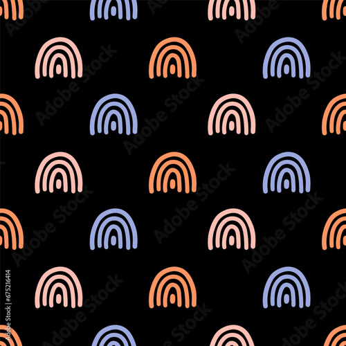 Seamless pattern with colorful rainbow and black background