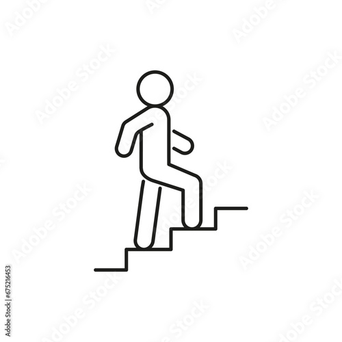 Stairs up person, line icon. Stairway, steps direction sign. Moving upstairs. Editable stroke. Vector