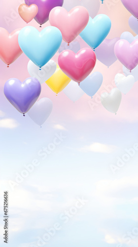 Close up of heart sharp balloons flying in the air