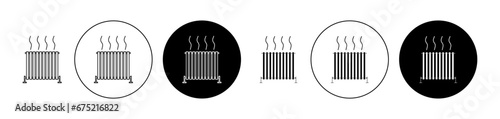 Car radiator line icon set. Central electric water heater sign in black and white color.