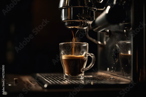 Close up of espresso pouring from coffee machine,