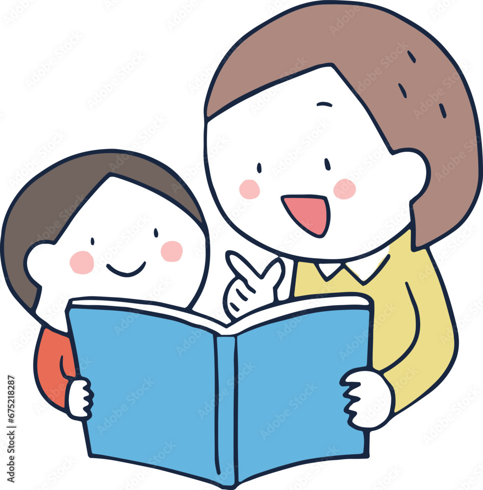 本を読む子どもとお母さん 本を読む子どもとお母さん