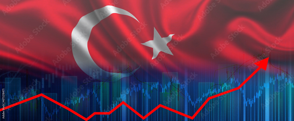 Rise of the Turkish economy on the graph. Turkey economy recovery graph. Graph of the growth of the Turkish economy - obrazy, fototapety, plakaty 