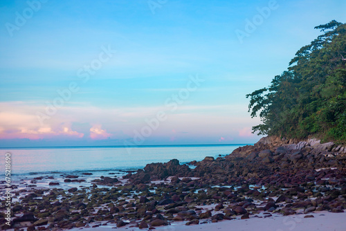 picturesque landscape with rocks, Andaman sea and forest on Phuket island, Thailand