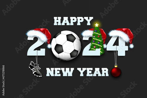 Happy New Year 2024 and soccer ball