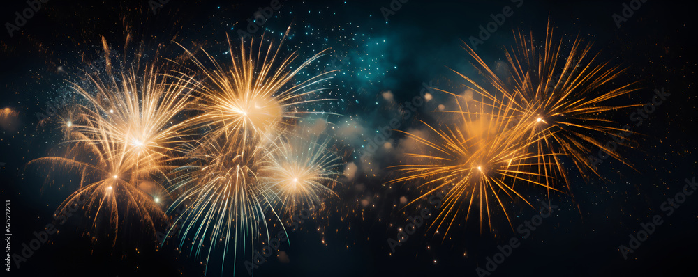 Festive fireworks on dark blue sky background, celebration banner concept Festive fireworks on dark blue sky background, celebration banner concept