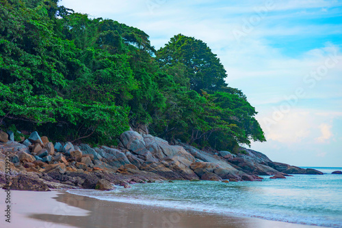 picturesque landscape with rocks, Andaman sea and forest on Phuket island, Thailand