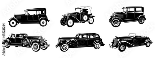 Set of Vintage Retro Cars. Vector silhouettes isolated on white.