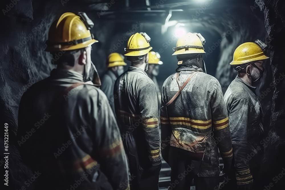 Miners in an underground mine, coal industry. Miners in an underground mine, coal industry.