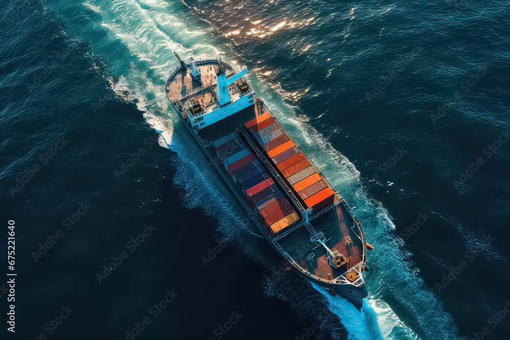 Aerial view contner cargo ship, import export commerce,