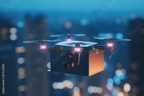 Autonomous Drone delivery unmanned aerial vehicle used to transport packages. photo