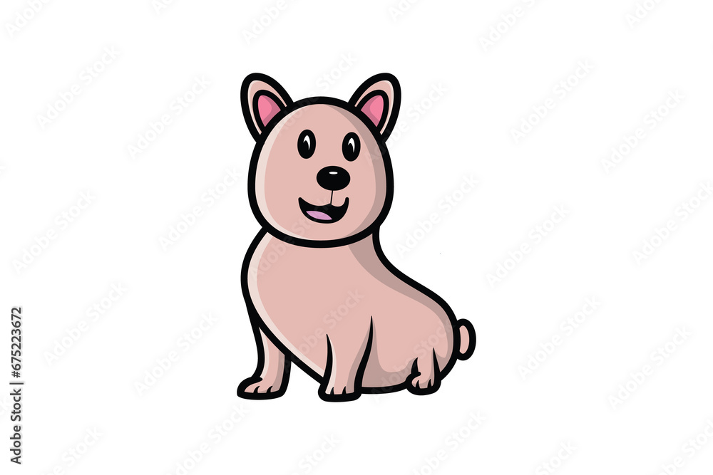 Cute Dog Sitting Cartoon Character Sticker vector illustration. Animal nature icon concept. Adorable dog sticker style vector design with shadow.