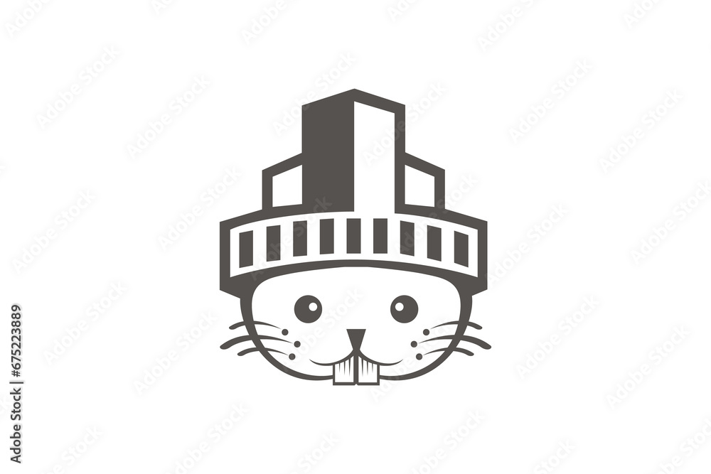 Obraz premium Rabbit City Sticker vector logo design. City architecture concept design. Real Estate sticker logo vector icon.