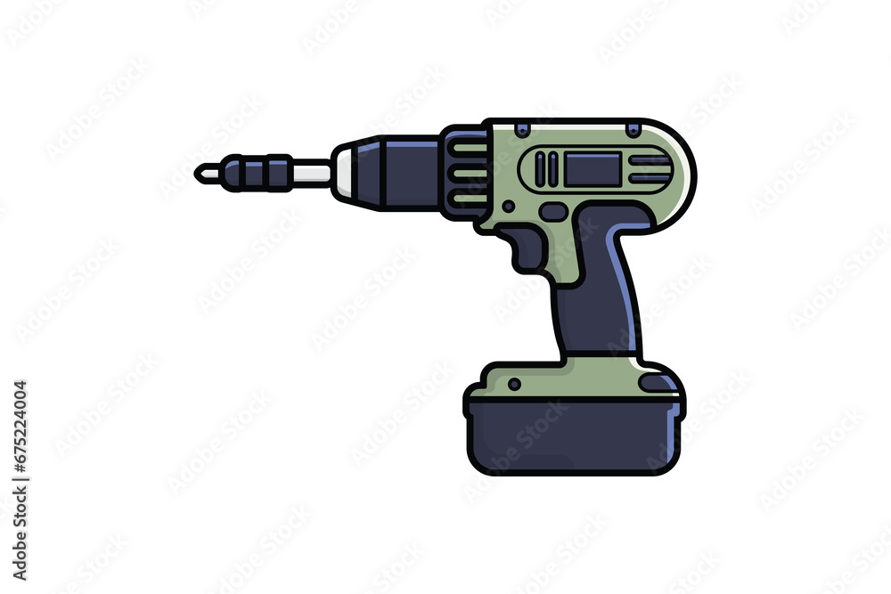 Drill with Screwdriver Sticker vector illustration. Tools object icon concept. Repairing tool and working tool drill sticker vector design. Wireless drill machine icon logo. Drill with Screwdriver Sticker vector illustration. Tools object icon concept. Repairing tool and working tool drill sticker vector design. Wireless drill machine icon logo.