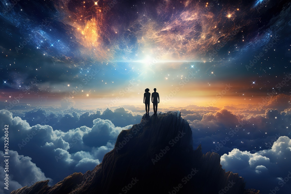 silhouette of a man standing on top of the mountain silhouette of a man standing on top of the mountain