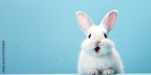 Cute animal pet rabbit or bunny white color smiling and laughing isolated with copy space for easter background, rabbit, animal, pet, cute, fur, ear, mammal, background © Svitlana