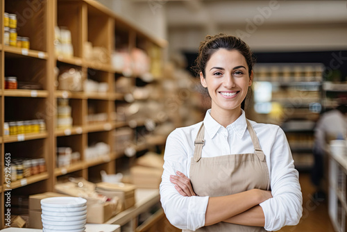 Smiling saleswoman standing with her arms crossed in a shop