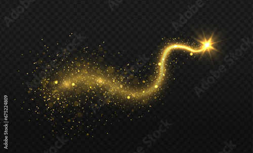 Confetti glittering wave. Yellow dust yellow sparks and golden stars shine with special light.