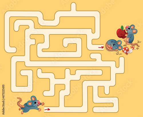Mouse Labyrinth Game for Kids. Vector illustration.