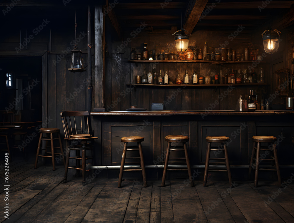 interior of a vintage dark wooden bar