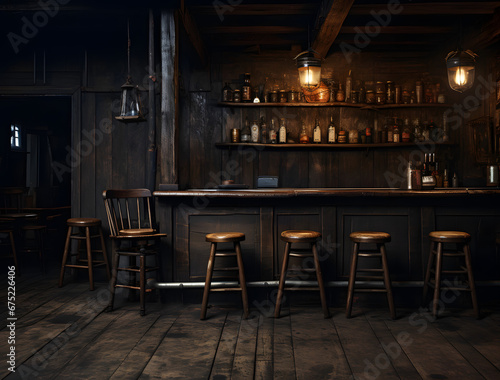 interior of a vintage dark wooden bar
