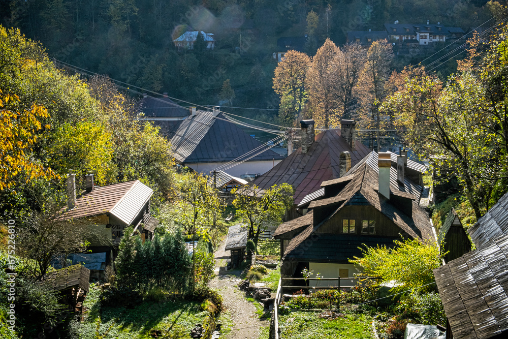 Spania Dolina village, Slovakia, autumn natural scenery - obrazy, fototapety, plakaty 