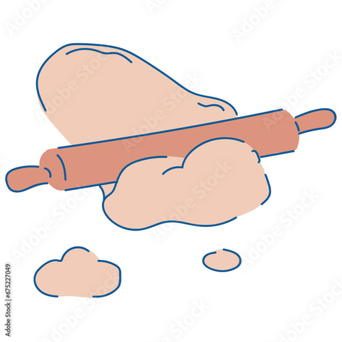 Kneading dough with rolling pin cartoon illustration
