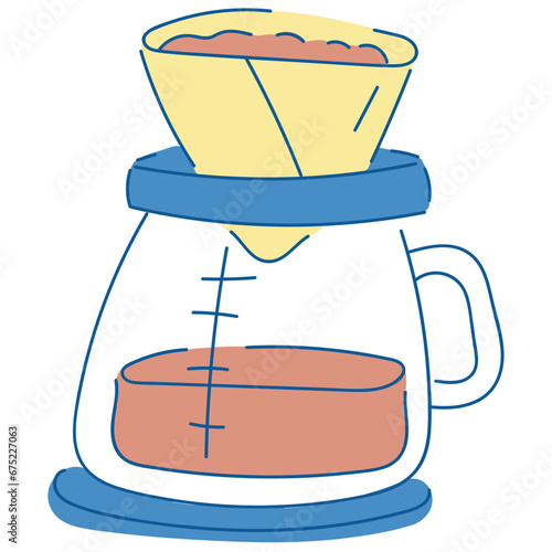 Pour over coffee maker cartoon illustration