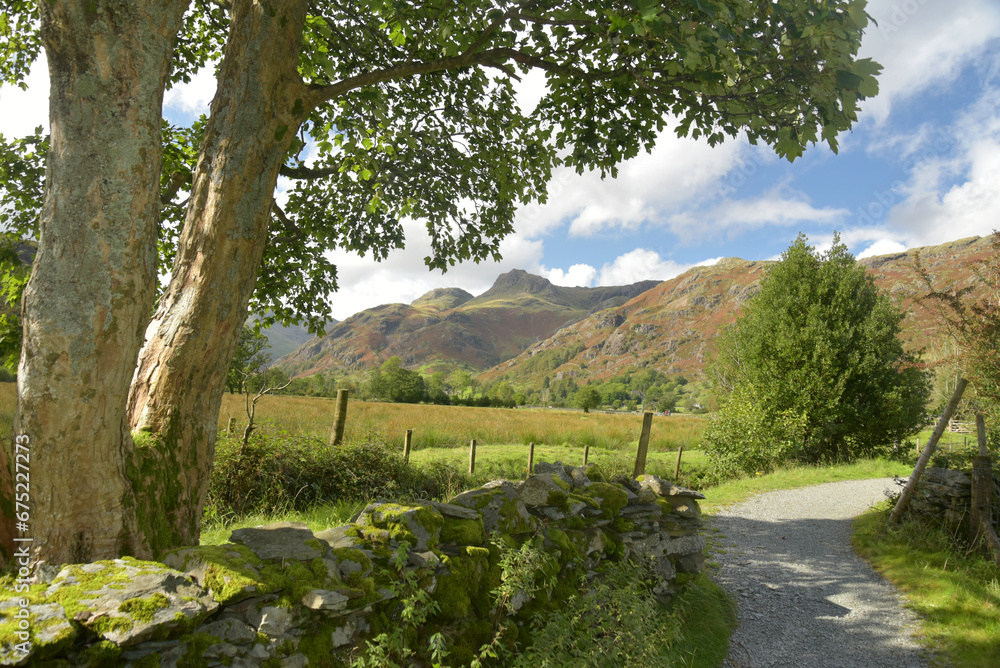A lane along the bottom of the Great Langdale Valley in the Lake District