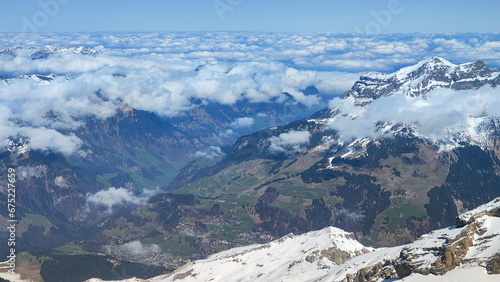 View from mount Titlis over Engelberg in the Swiss alps