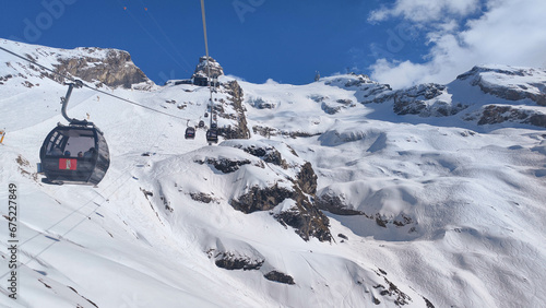 The cableway to mount Titlis over Engelberg on the Swiss alps