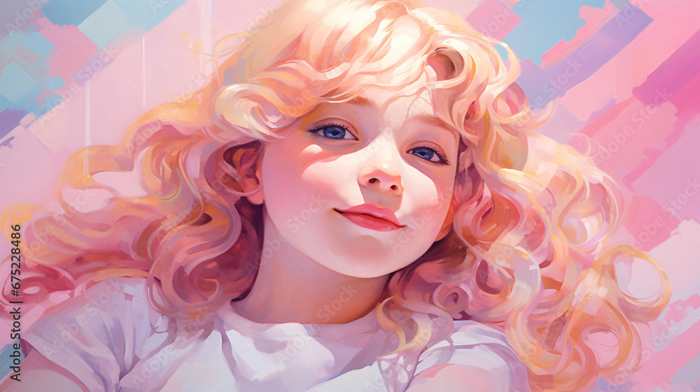 Dreamy Girl with a Spark of Genius Illuminated Against a Pink Pastel Backdrop