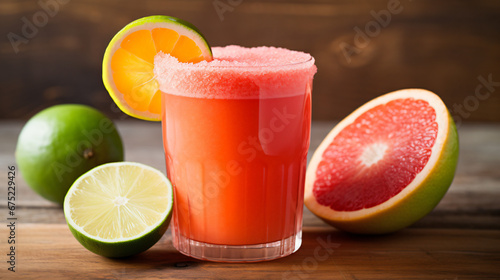 Pink grapefruit juice with jalapenos