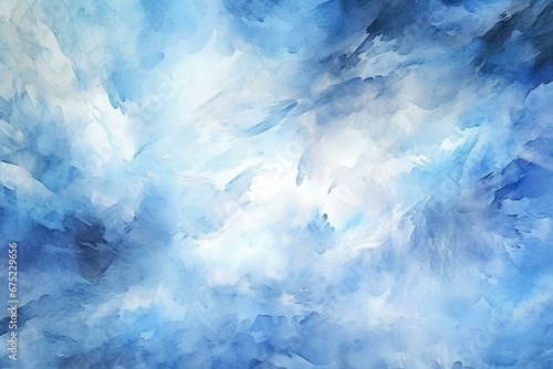Abstract watercolor texture background with empty sky and blue clouds. Generative AI
