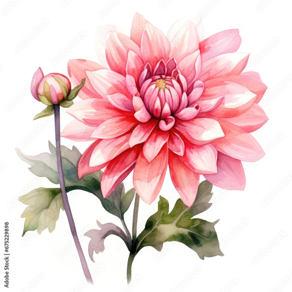 Obraz premium watercolor dahlia flowers illustration on a white background.