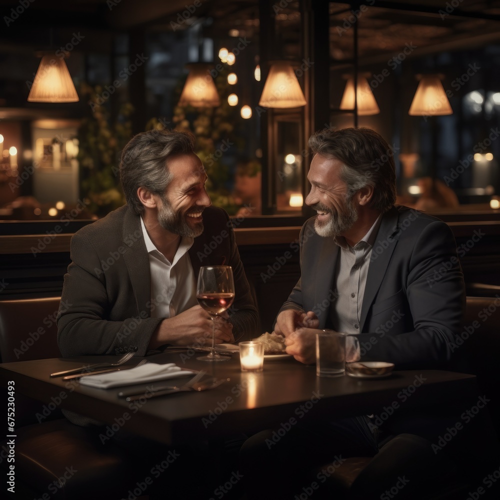 same-sex couple enjoying a romantic dinner in a restaurant