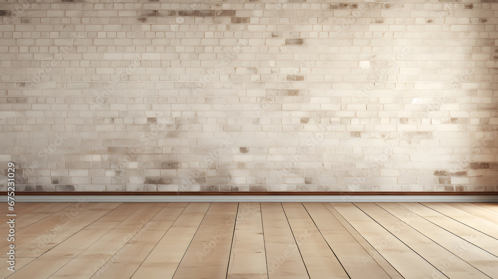 white brick wall and wooden floor with panels