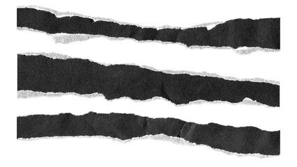 torn and ripped paper lines stripes with jagged edges from black paper in Y2K retro style, png isolated cardboard pieces on transparent background