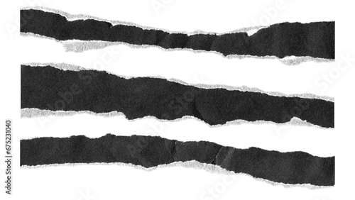 torn and ripped paper lines stripes with jagged edges from black paper in Y2K retro style, png isolated cardboard pieces on transparent background
