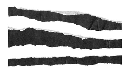 torn and ripped paper lines stripes with jagged edges from black paper in Y2K retro style, png isolated cardboard pieces on transparent background