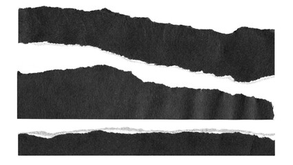 torn and ripped paper lines stripes with jagged edges from black paper in Y2K retro style, png isolated cardboard pieces on transparent background